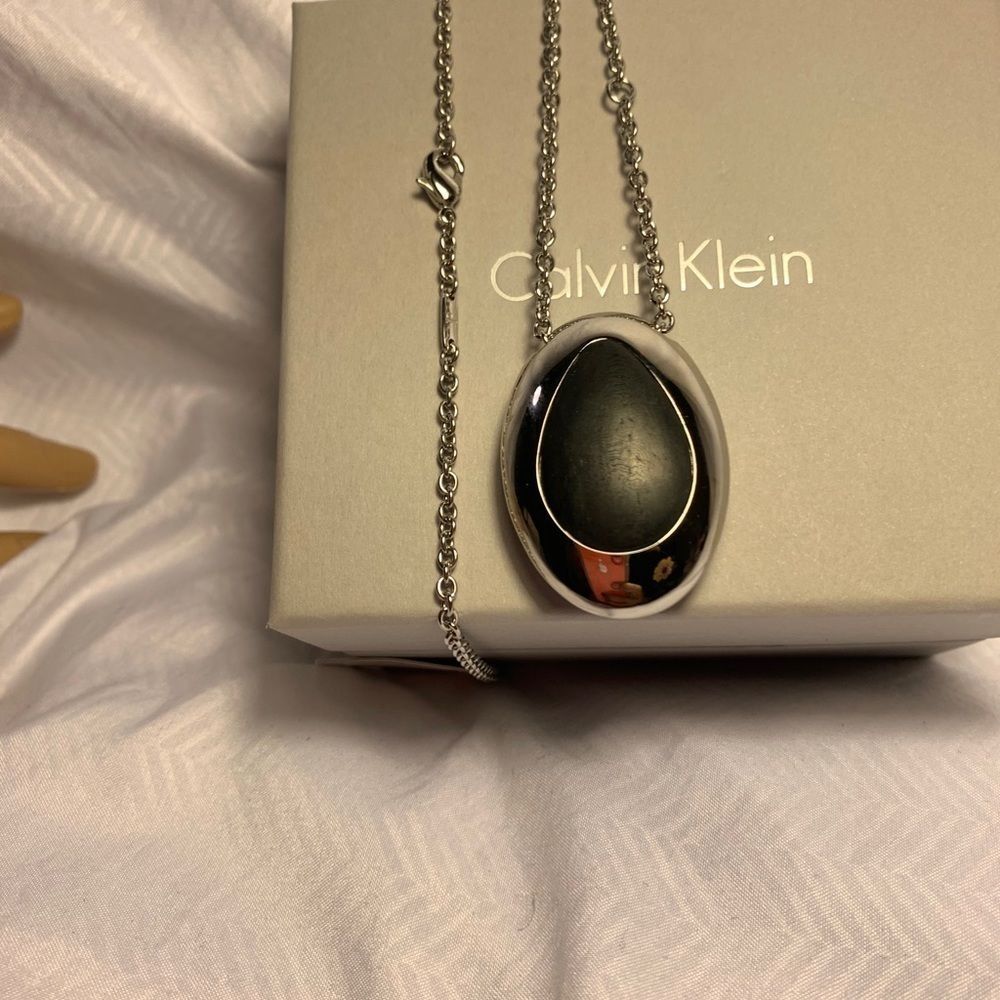 Calvin Klein Wood Silver Pendant Chain Necklace - Picture 7 of 15